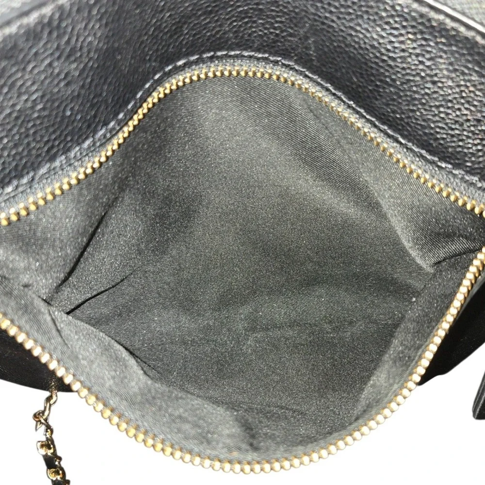 Fossil Fiona Crossbody Women Med Black Pebbled Leather ZB7266 Chain Strap READ